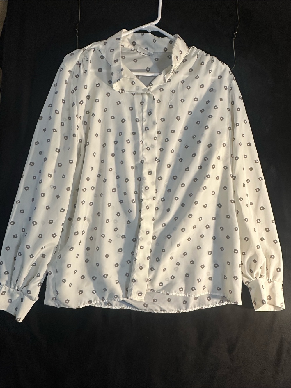 Russ White Blouse with Black Geometric Print